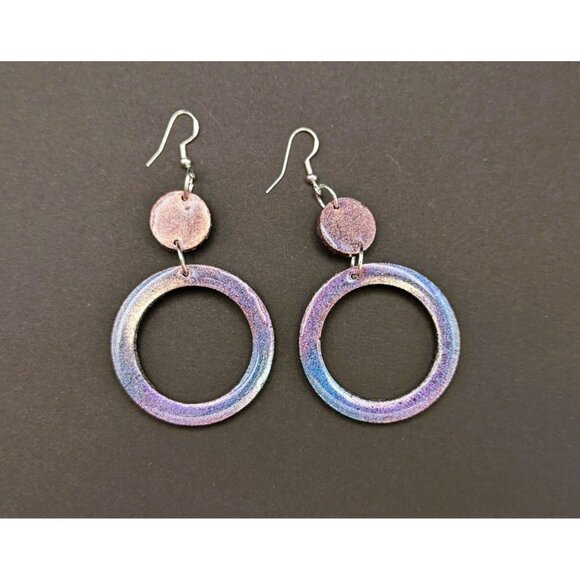 Color Changing Holographic Glitter Hoop Earrings Hand Crafted NEW - Picture 6 of 9
